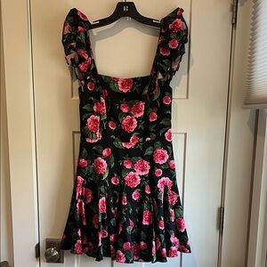 Alice + Olivia Black Dress with Pink Floral Design